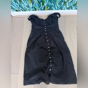 J.Crew black button-front eyelet midi dress.